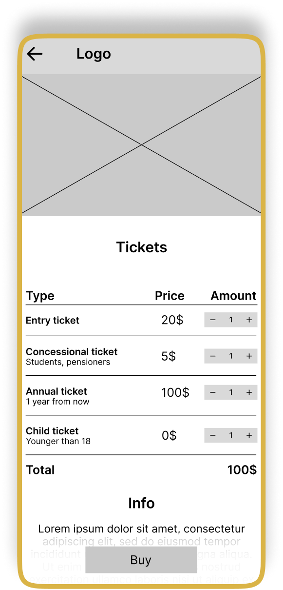 Buy tickets wireframe