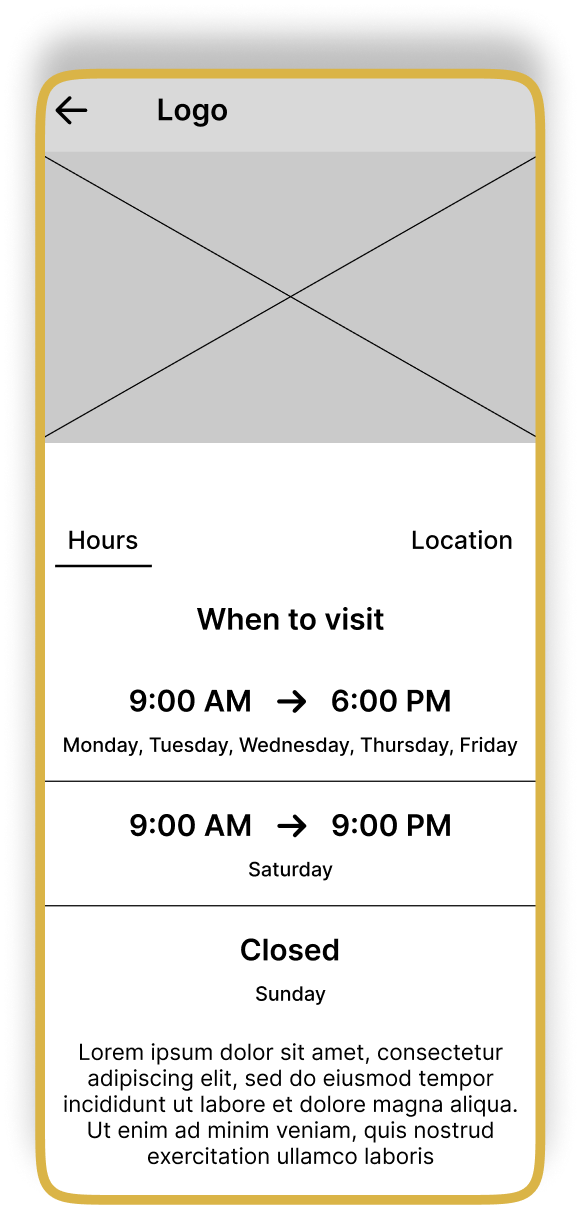 Visit hours wireframe