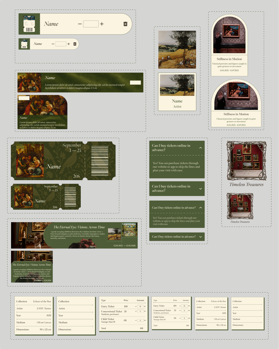 Atelier Veritas artwork, exhibition, event, and information cards