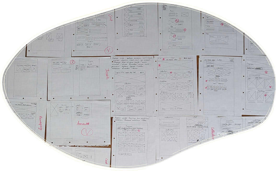 Desktop website paper wireframes