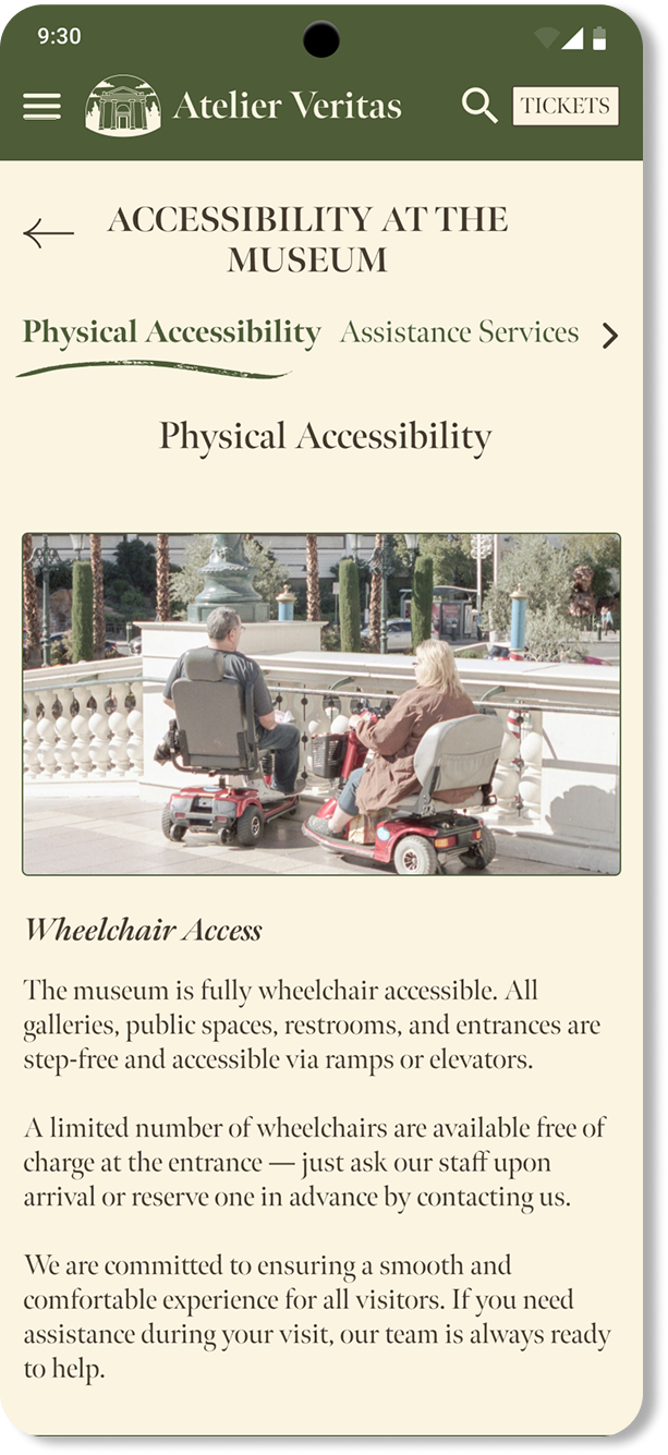 Accessibility page final design on mobile