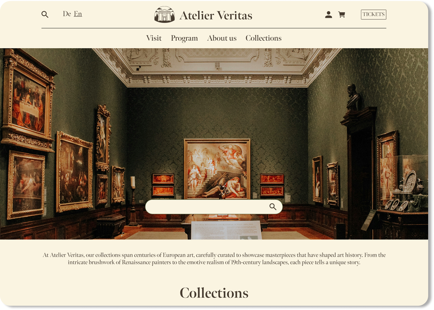 Collections page final design on desktop