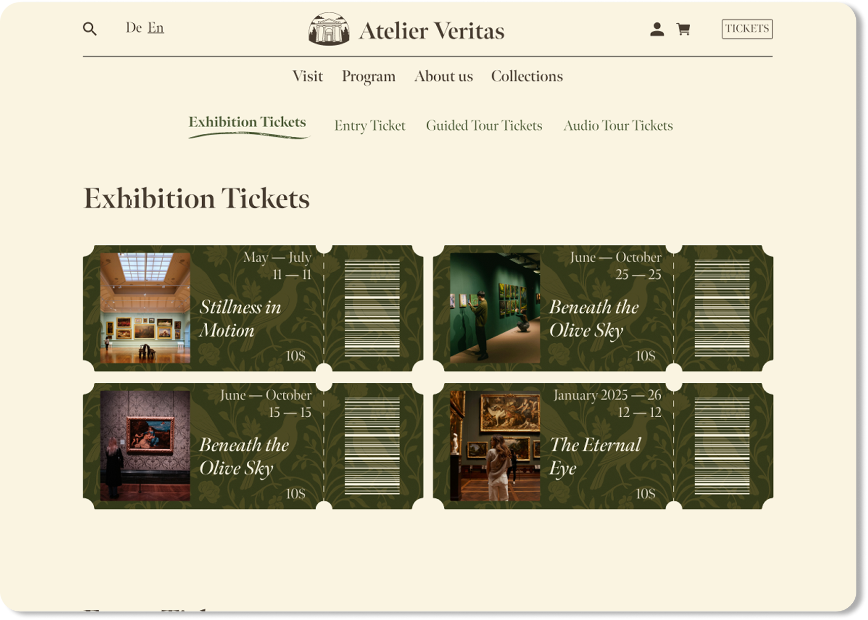 Exhibition ticket booking final design on desktop