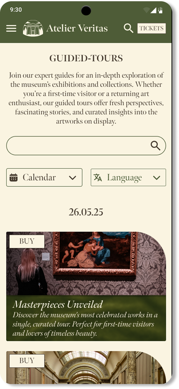 Guided tours page final design on mobile
