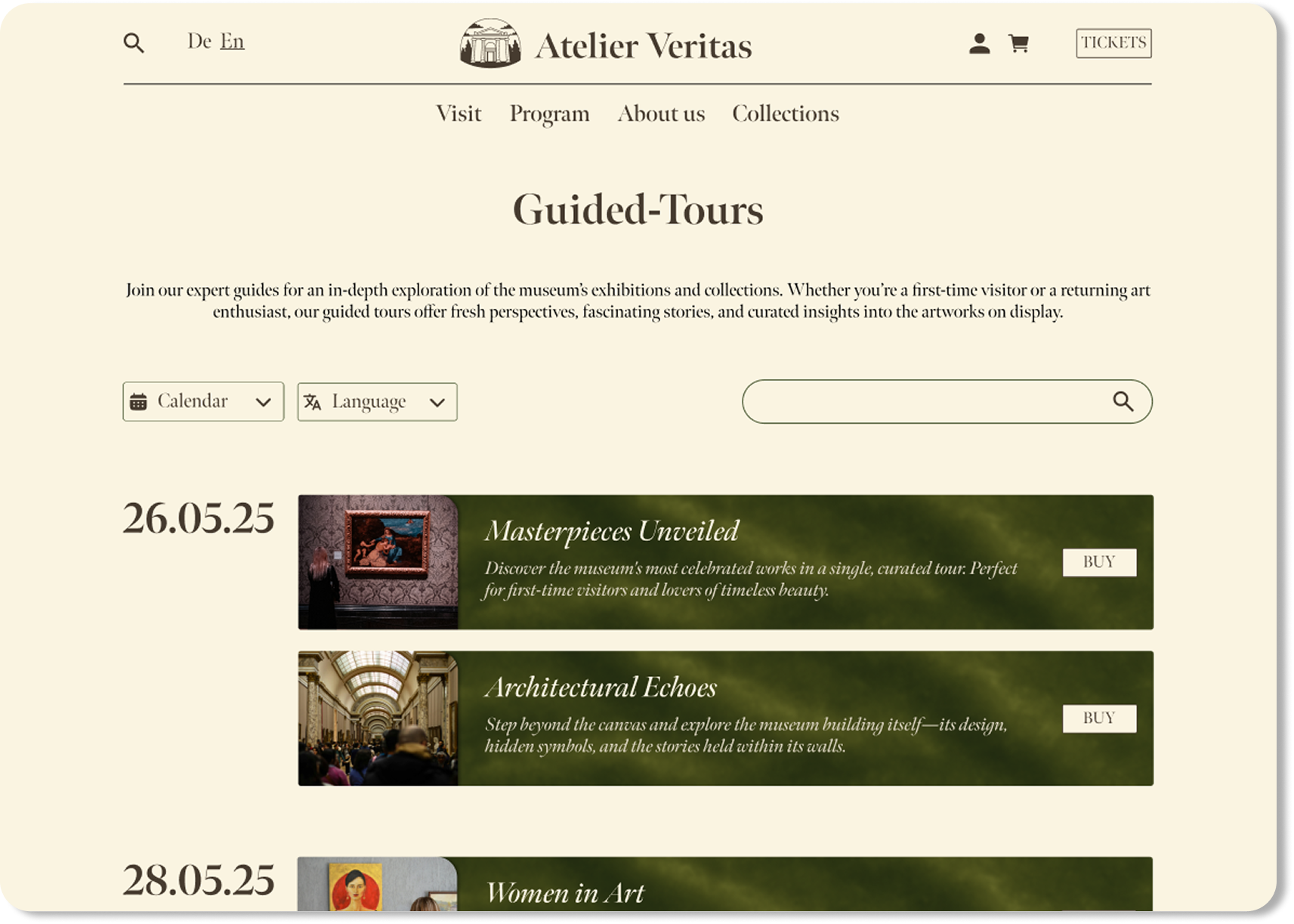 Guided tours page final design on desktop