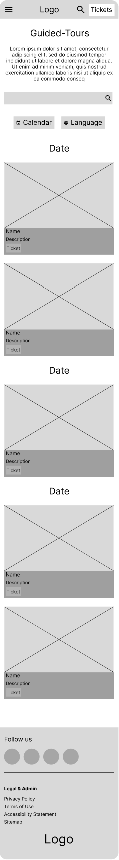 Guided tours mobile wireframe