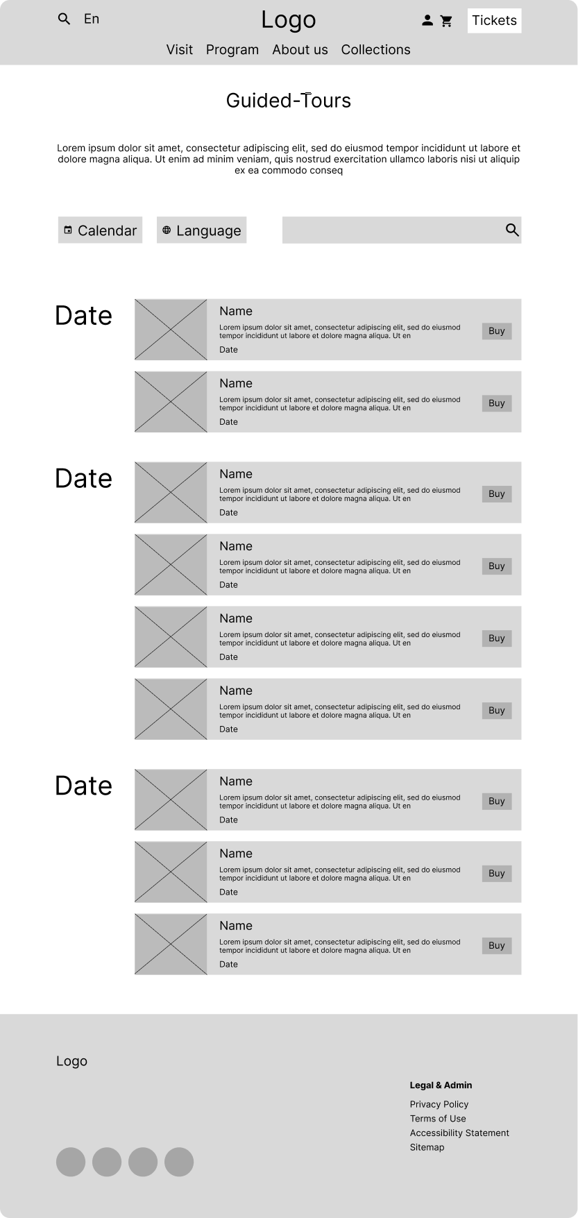 Guided tours desktop wireframe