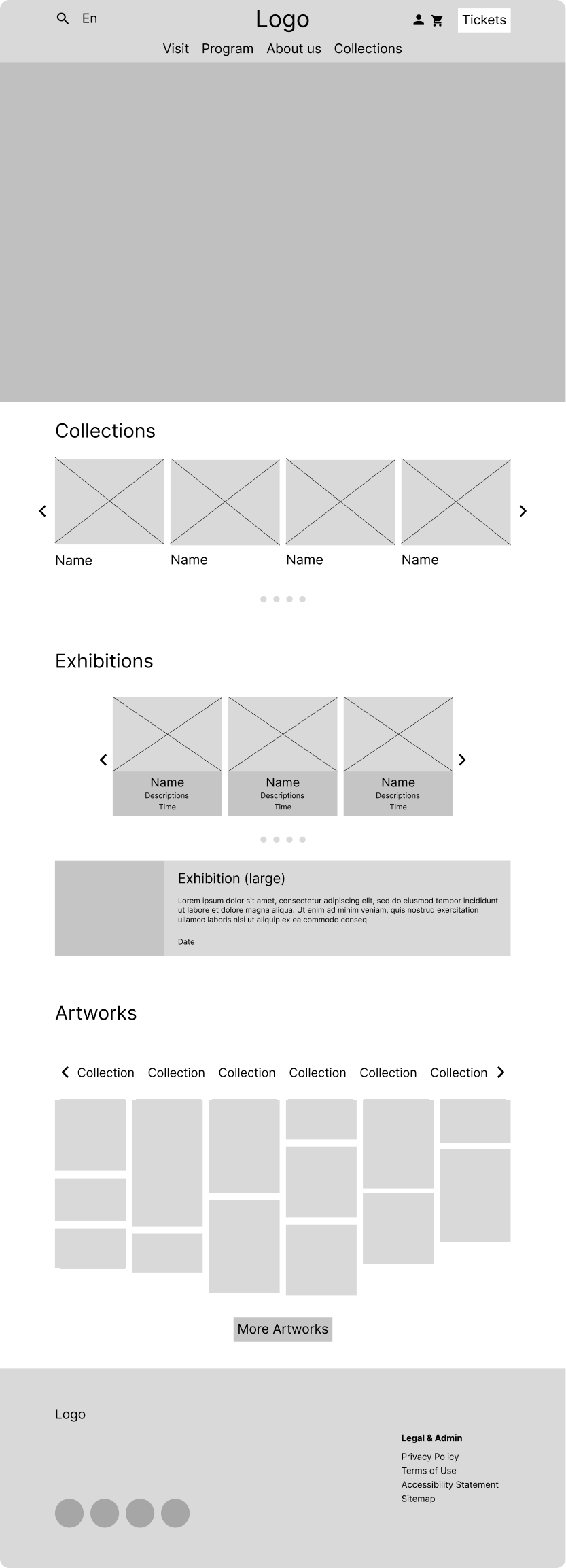 Homepage desktop wireframe