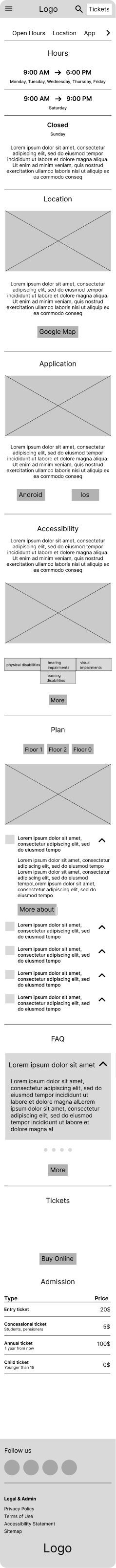 Visit page mobile wireframe