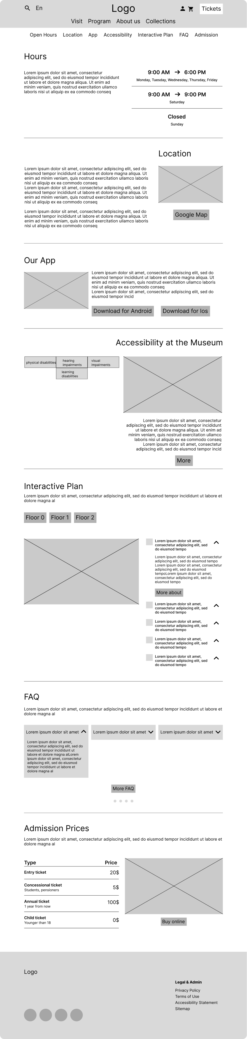 Visit page desktop wireframe