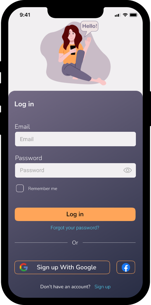 Instashop log in screen