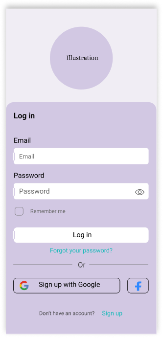 Log in wireframe