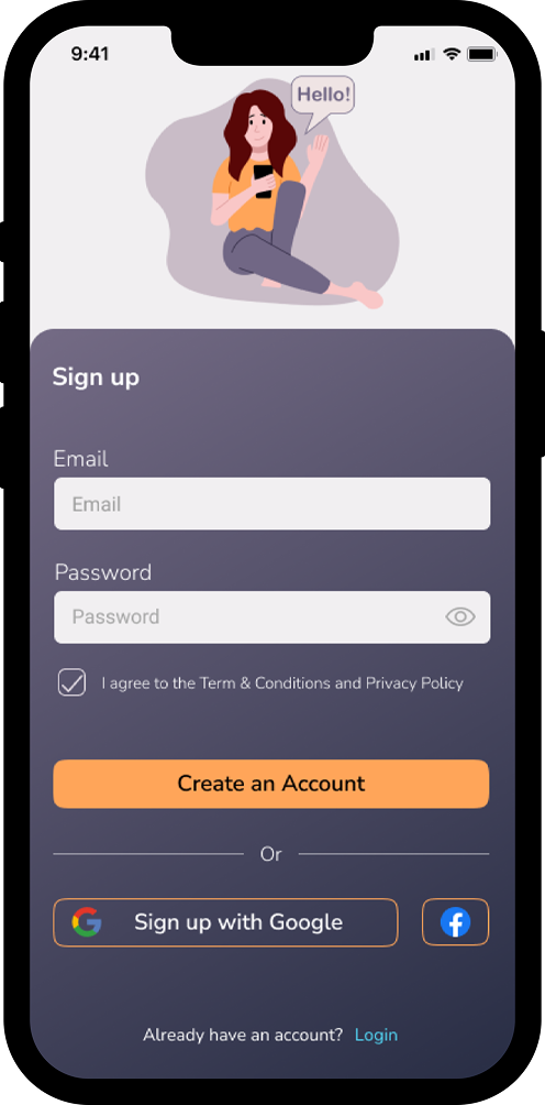 Instashop sign up screen