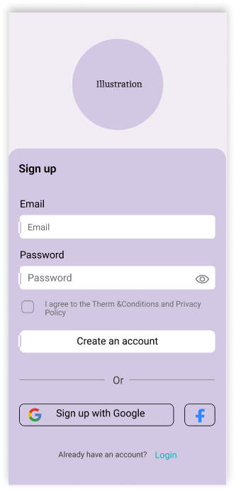 Sign up wireframe