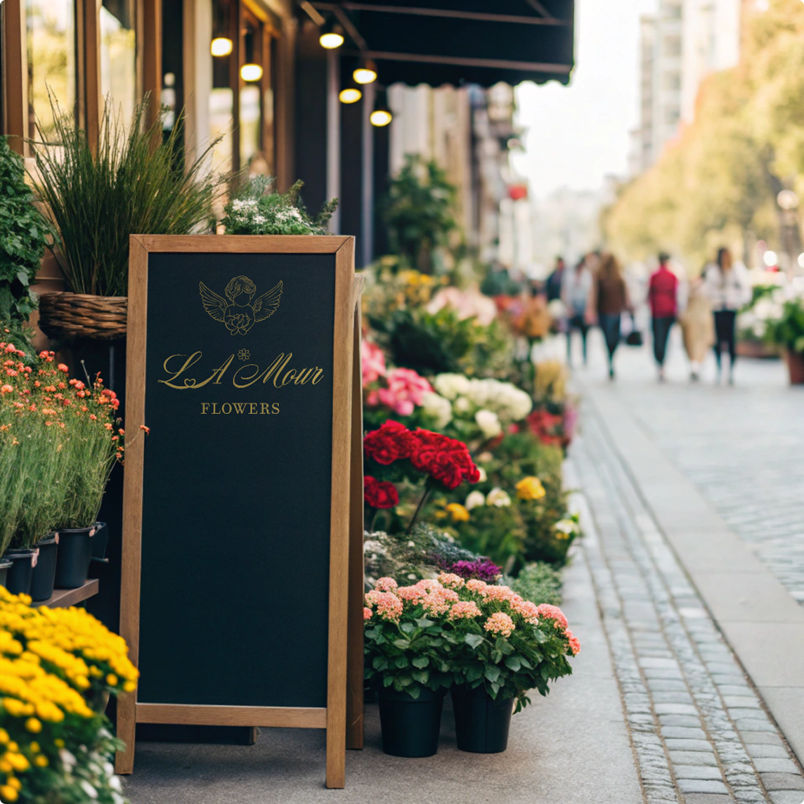 L'Amour Flowers sidewalk sign example
