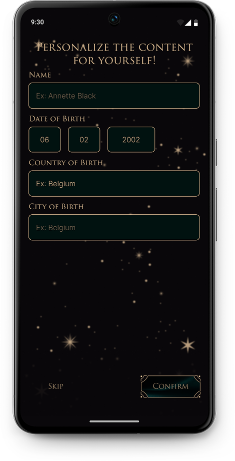 Personalisation screen