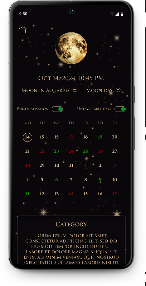 Moon calendar premium screen