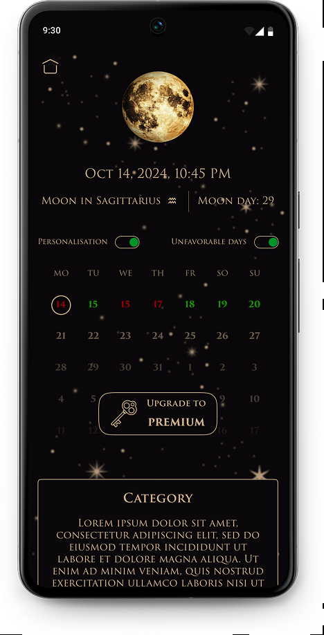 Moon calendar screen