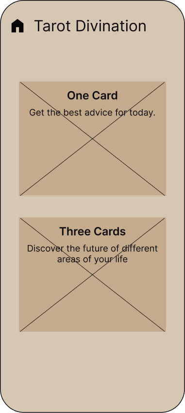 Tarot divination wireframe